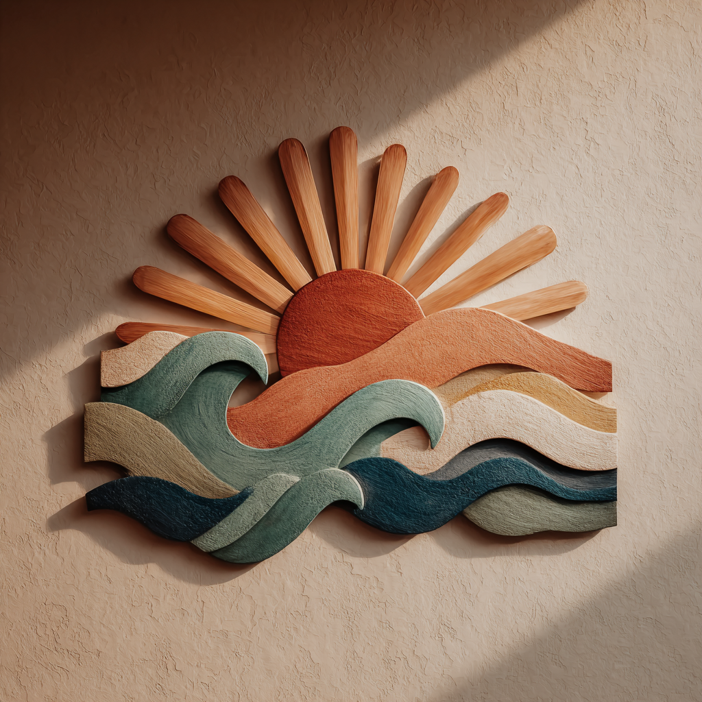 Colorful Sunburst Wave Metal Wall Art Coastal Ocean Beach House Decor