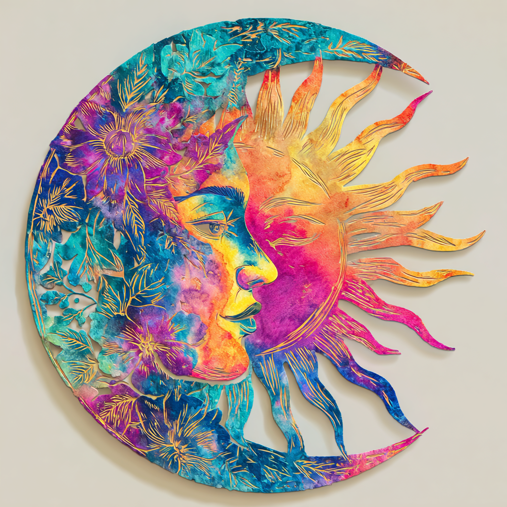 Sun And Moon Metal Wall Art Celestial Outdoor Decor