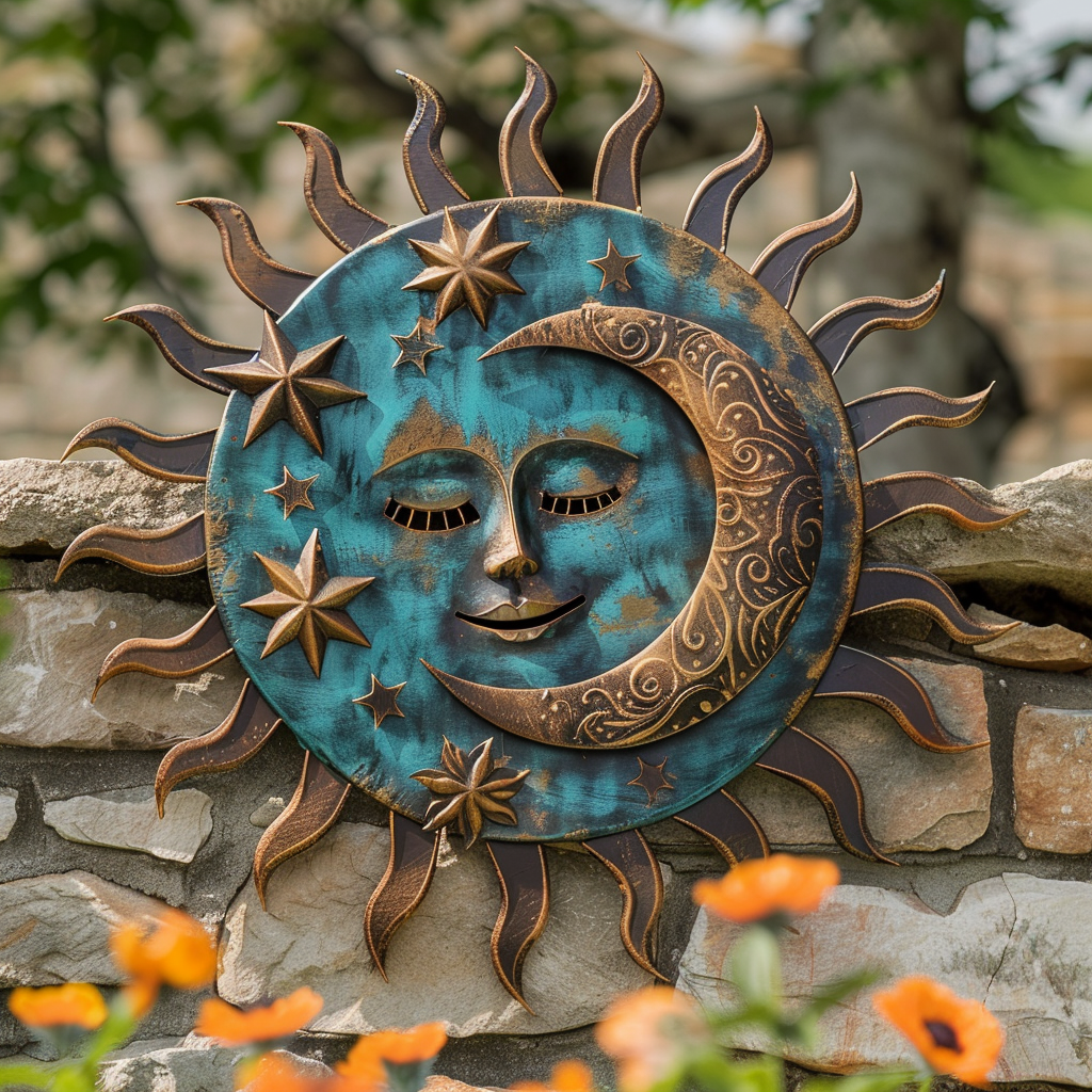 Sun Moon Metal Wall Art Landscape Decor Southwestern Outdoor Garden Wall Hanging