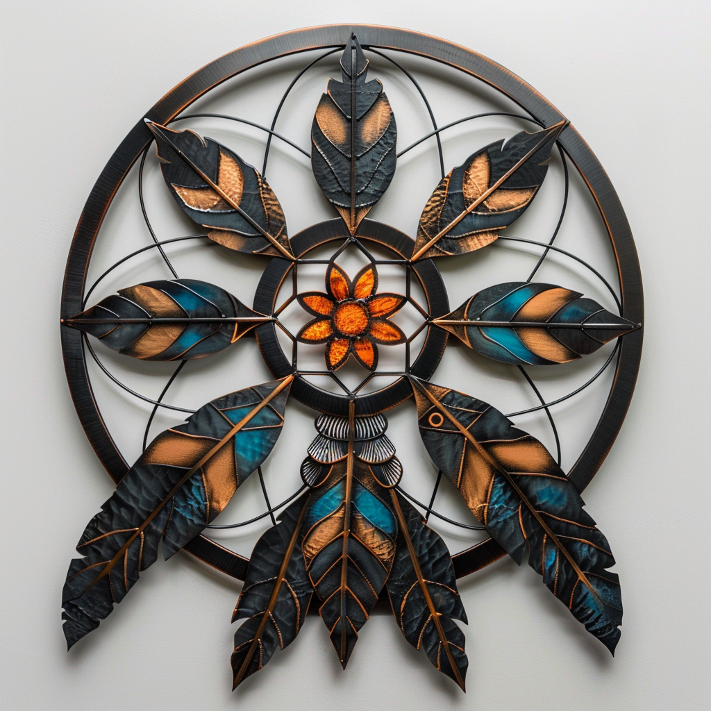 Dreamcatcher Mandala Metal Wall Art: Boho Rustic Copper Patio Garden Decor