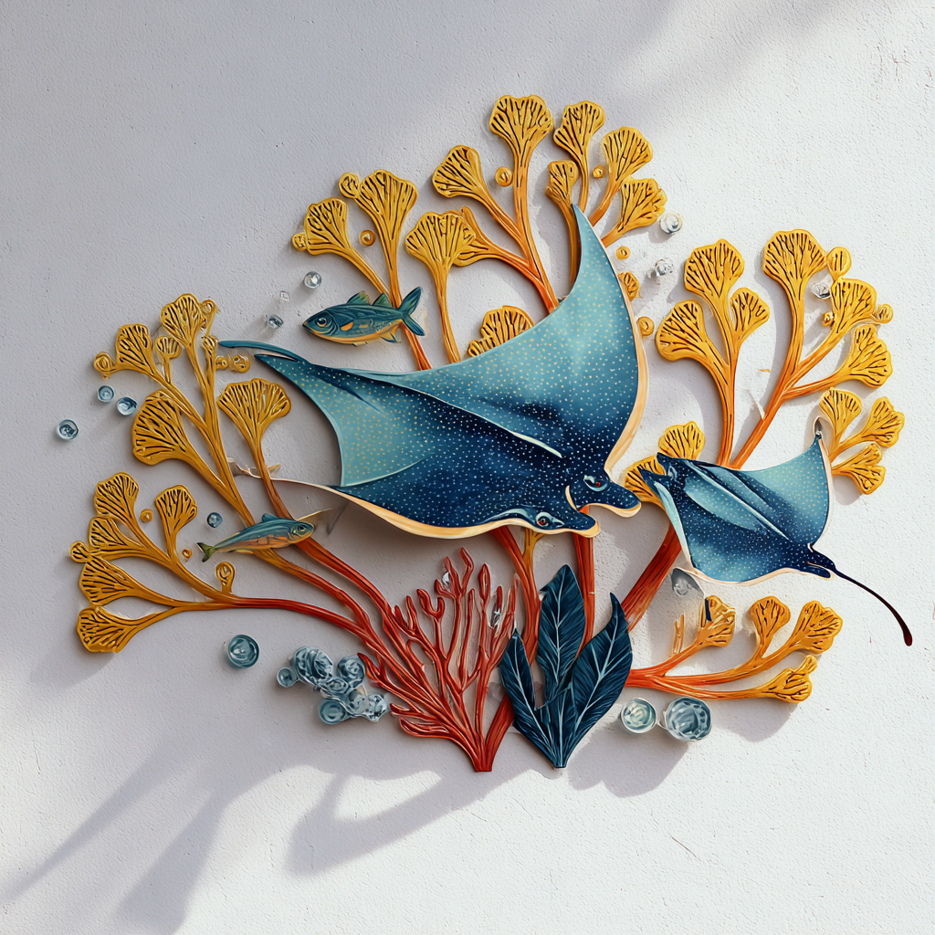 Colorful Blue Ray Metal Wall Art, Coastal Ocean Decor for Patio & Garden