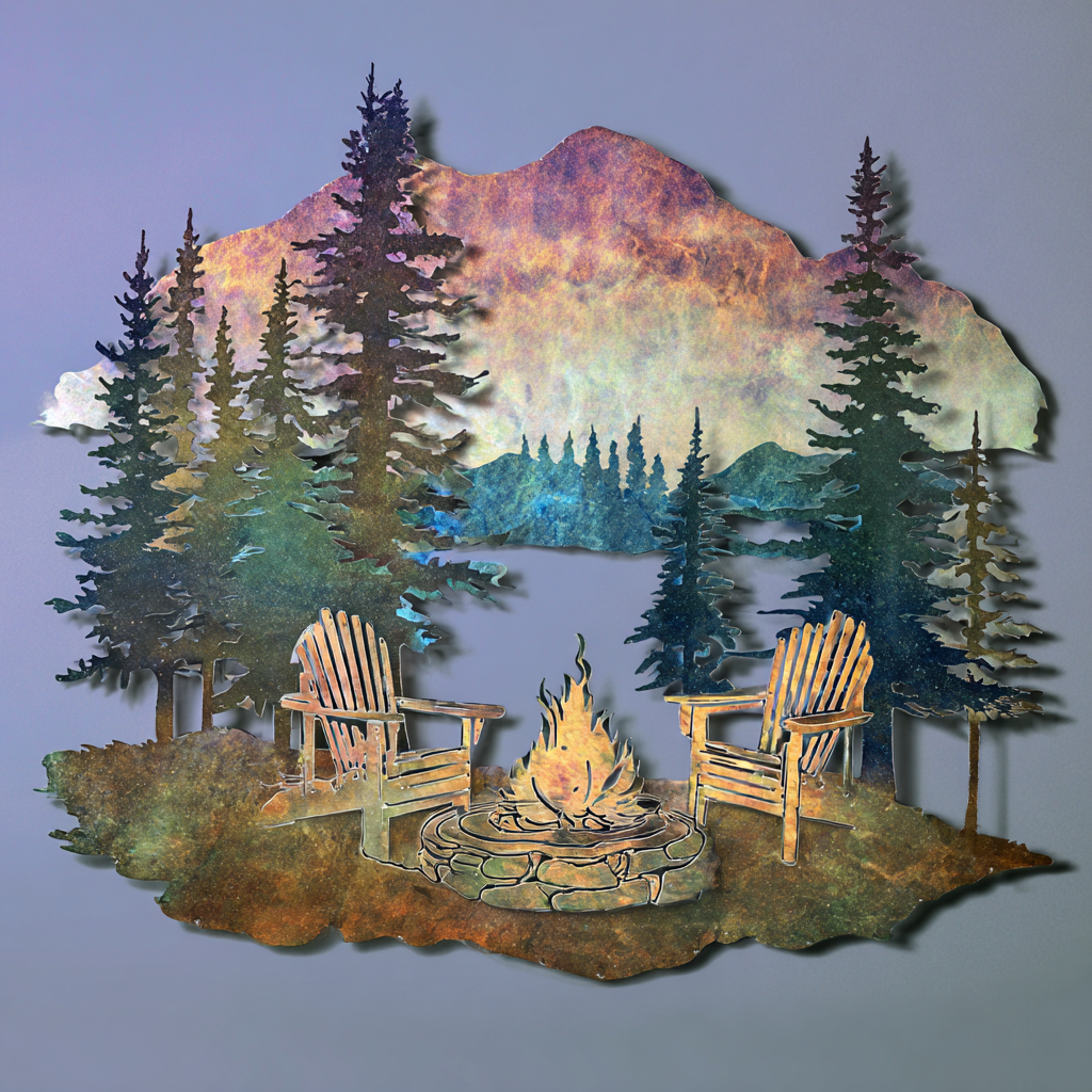Camping Mountain Metal Wall Art Forest Lake Cabin Outdoor Adventure Decor