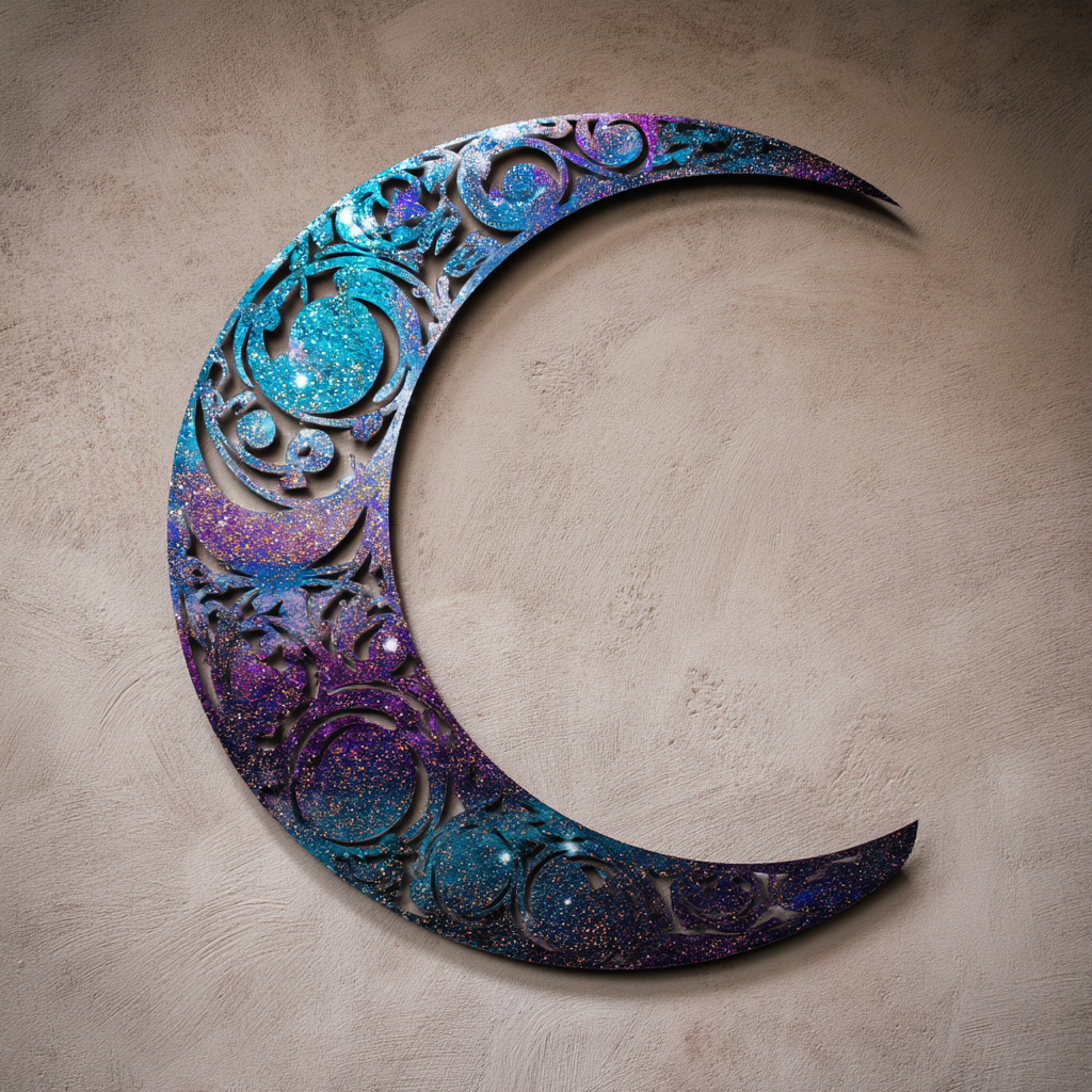 Moon Metal Wall Art: Boho Glitter Copper Patio Garden Decor