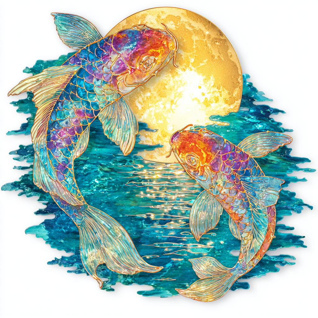 Sun Moon Koi Fish Metal Wall Art Celestial Yin Yang Boho Wall Decor