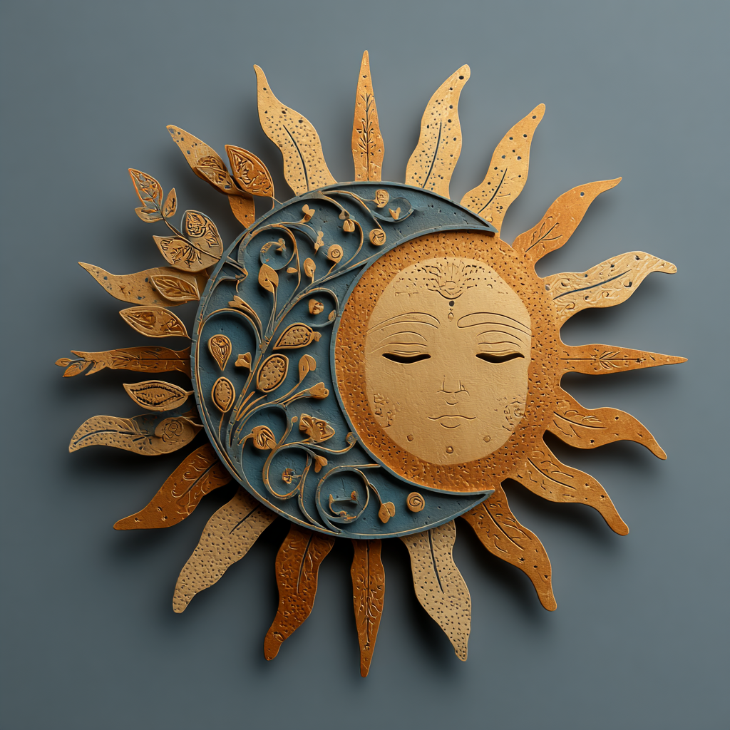 Celestial Sun Moon Metal Wall Art UV Printed Boho Decor Sacred Geometry Outdoor Wall Hanging