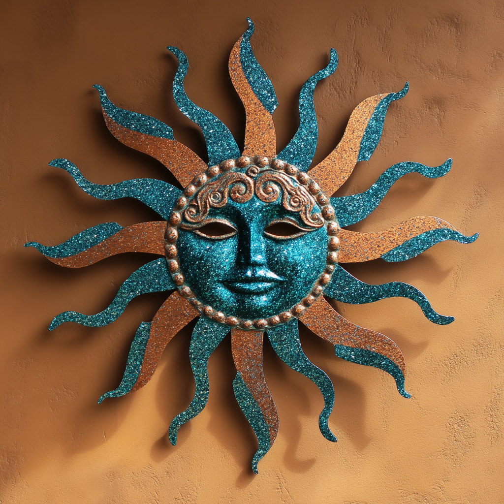 Sun Metal Wall Art: Boho Glitter Copper Patio Garden Decor