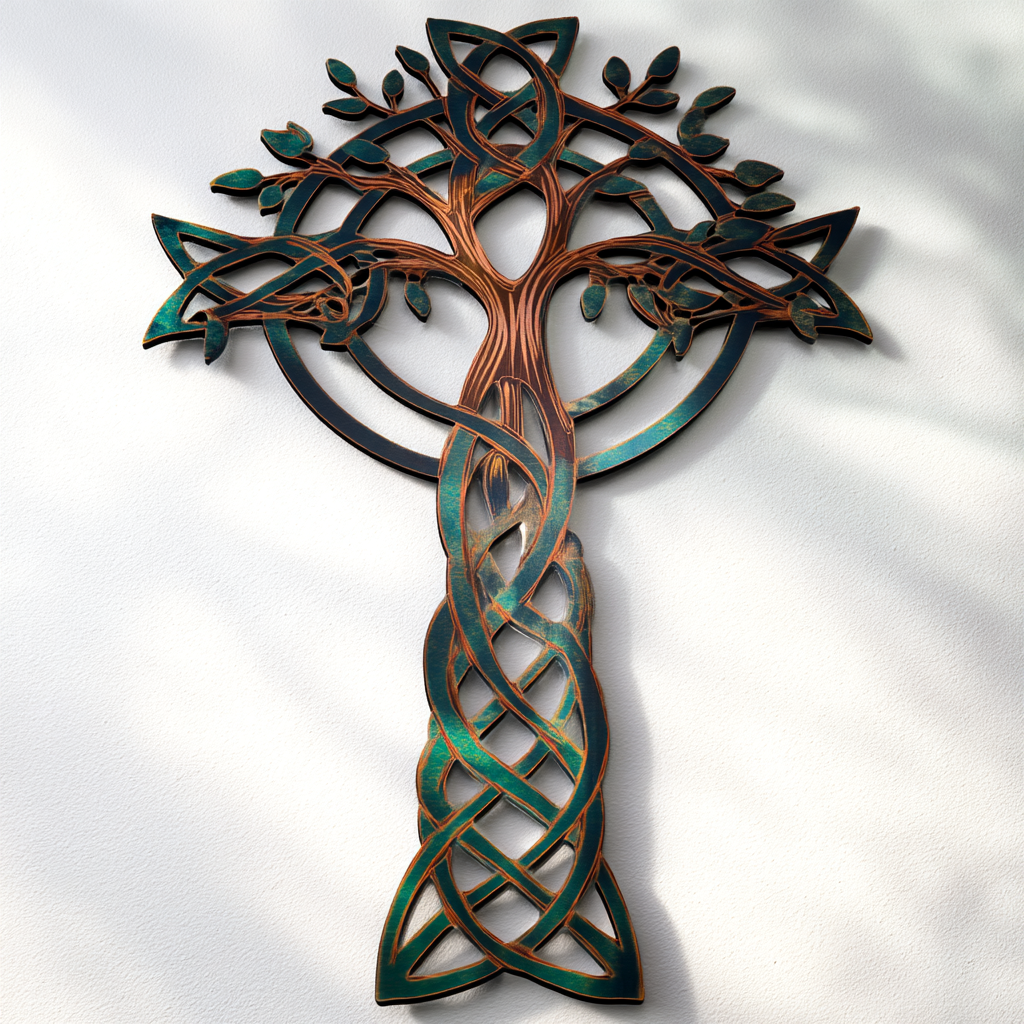 Tree of Life Cross Metal Wall Art – Christian Green Leaf Sign Rustic Farmhouse Spiritual Wall Decor Gift