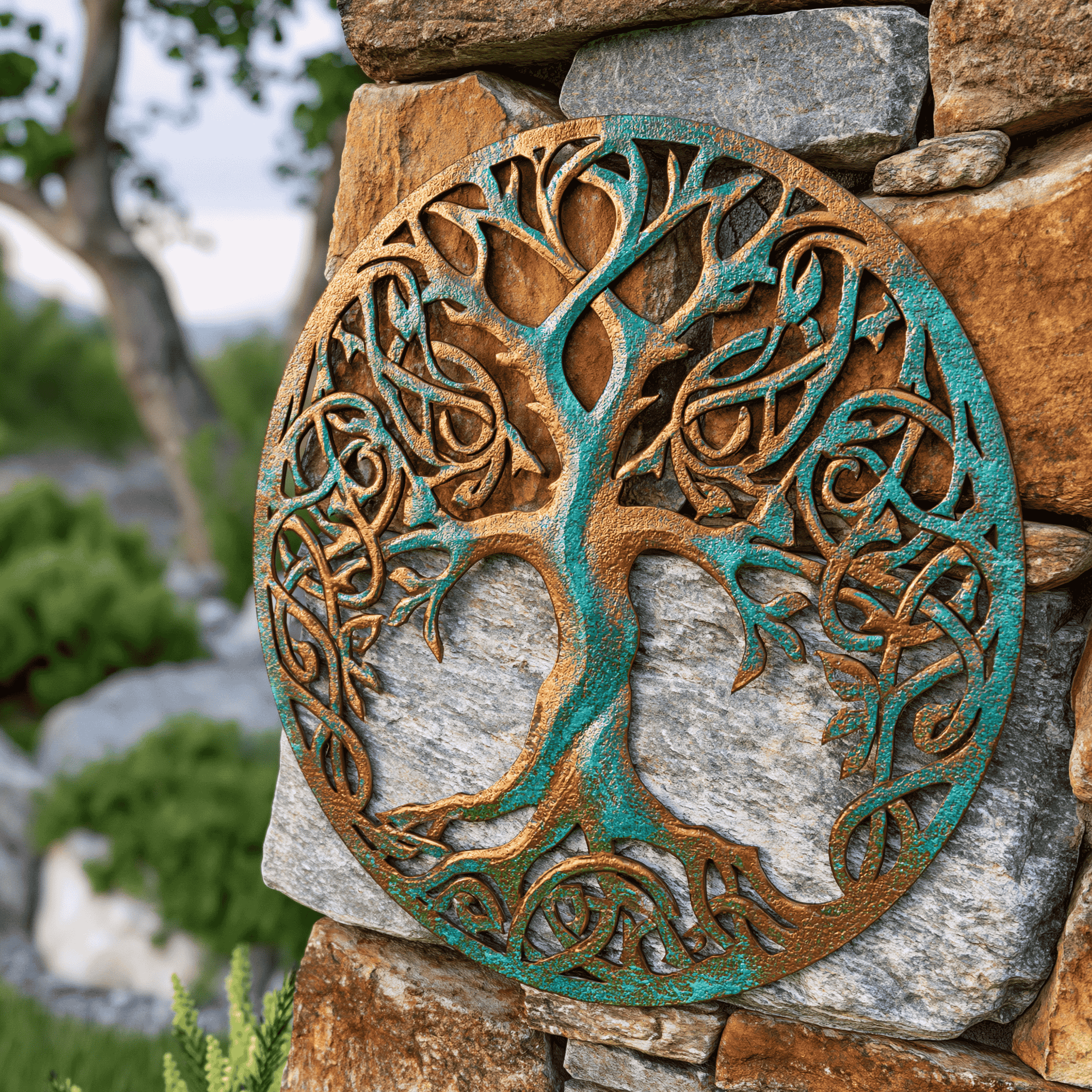 Turquoise Copper Tree of Life Metal Wall Art Rustic Garden Outdoor Wall Decor