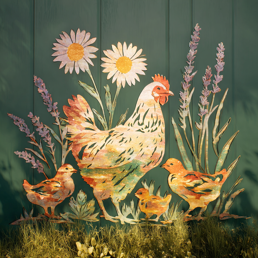 Chicken Family Metal Wall Art Farmhouse Rooster Hen Chicks Outdoor Wall Sign