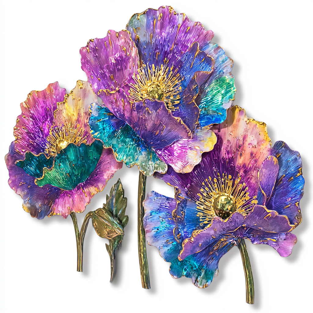 Poppy Flower Metal Wall Art Set of 3 Floral Farmhouse Bedroom Decor