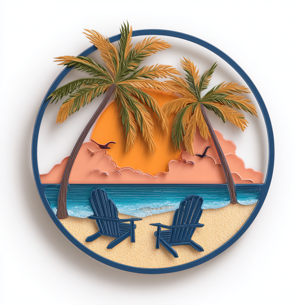 Tropical Beach Sunset Metal Wall Art UV Printed Coastal Palm Tree Decor