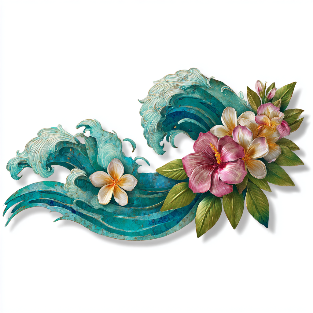 Blue Wave Hibiscus Metal Wall Art, Tropical Coastal Decor for Patio & Garden