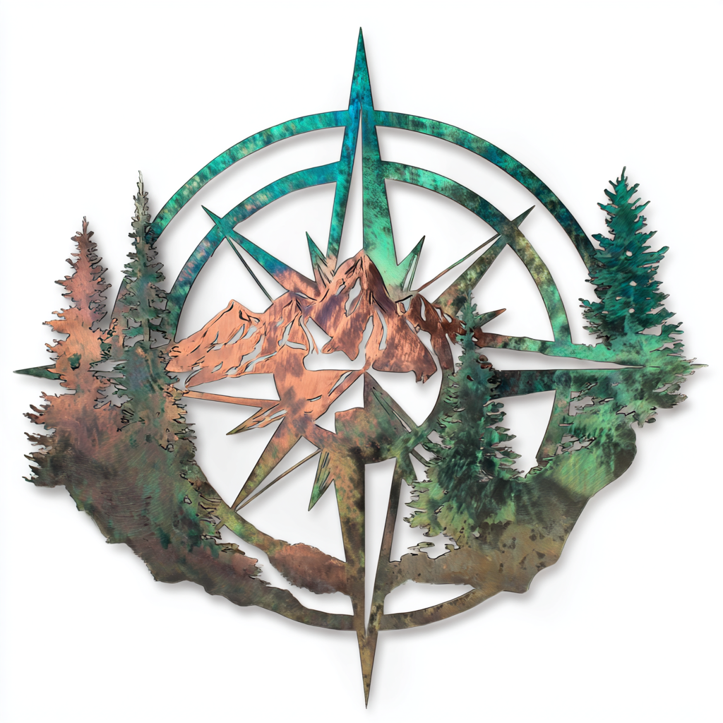 Compass Forest Metal Wall Art Adventure Mountain Cabin Outdoor Decor