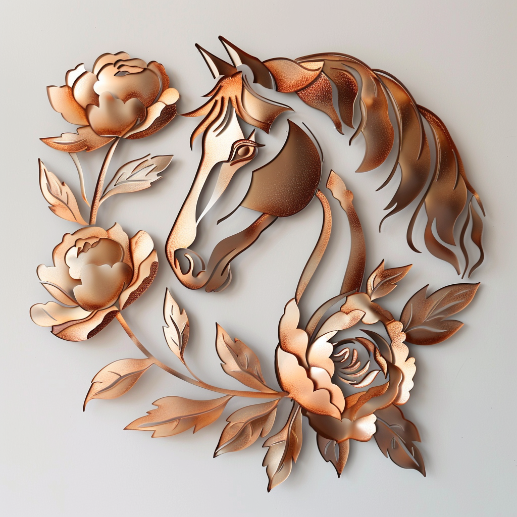 Horse Roses Metal Wall Art – Western Floral Animal Garden Decor Sign