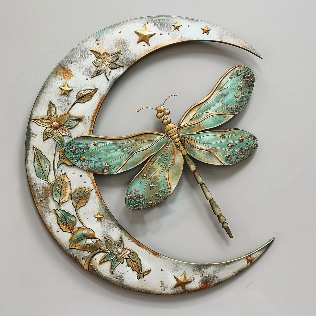 Dragonfly Metal Wall Art Decor Nature Inspired Garden Hanging Outdoor Botanical Metal Wall Sign