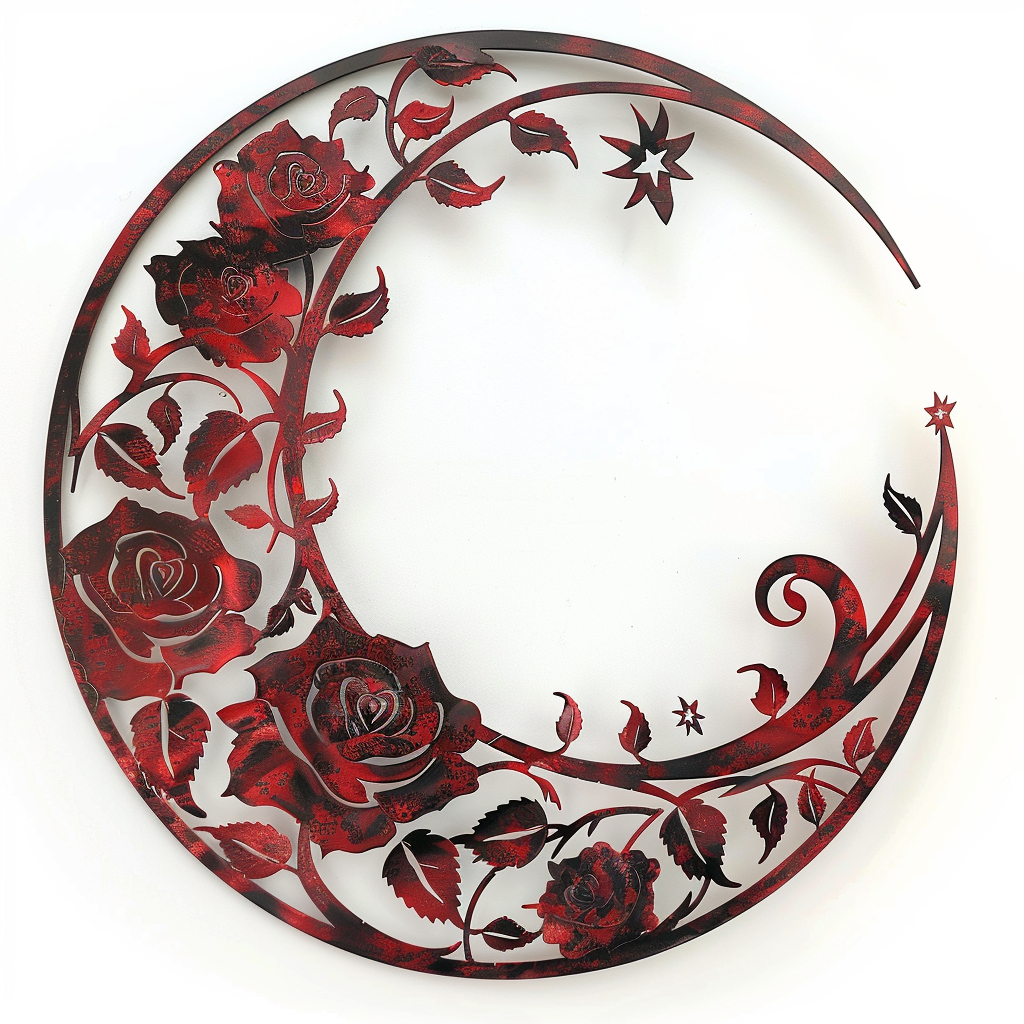 Moon Flower Metal Wall Art – Celestial Floral Garden Decor Sign