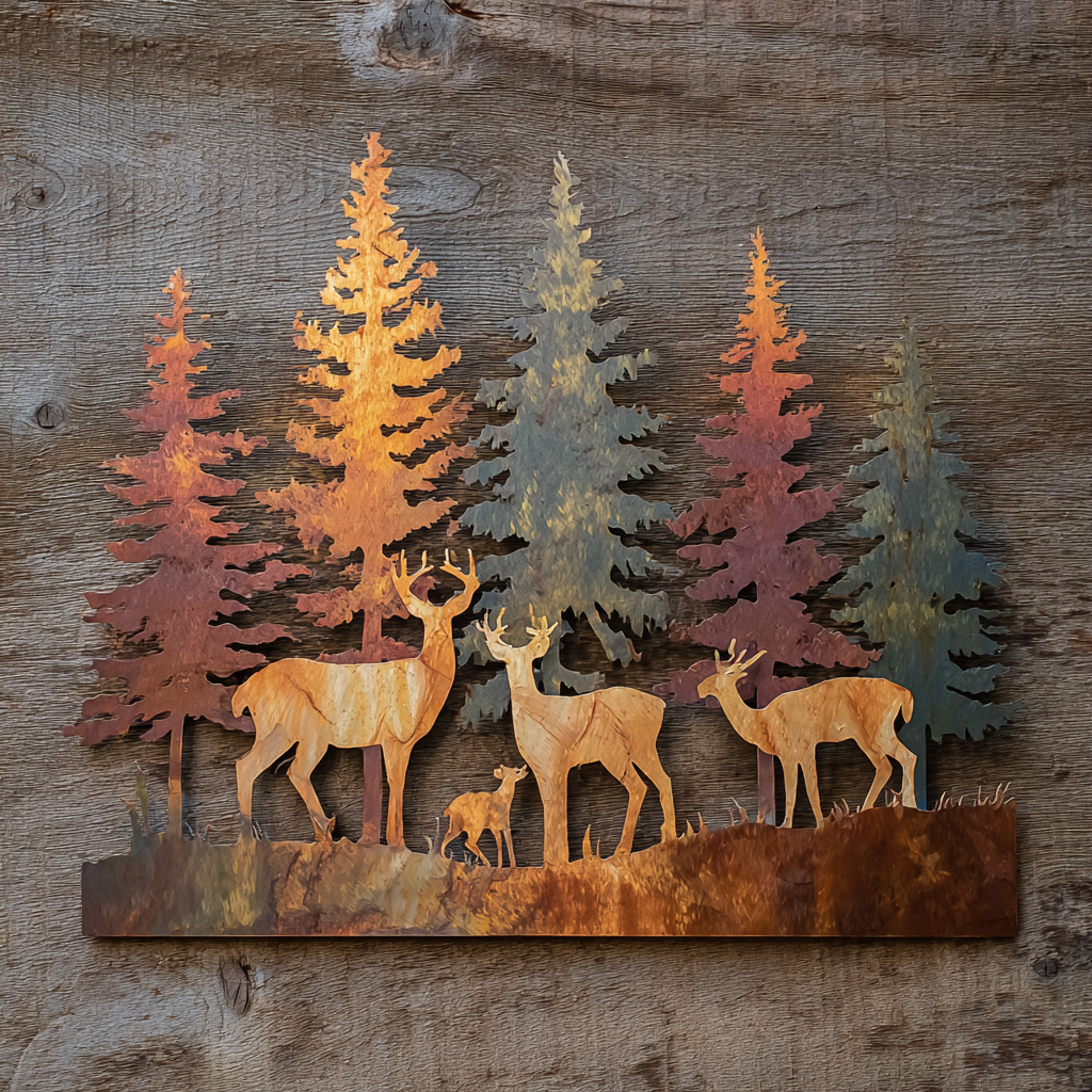 Personalized Family Metal Wall Art, Deer Forest Name Metal Sign