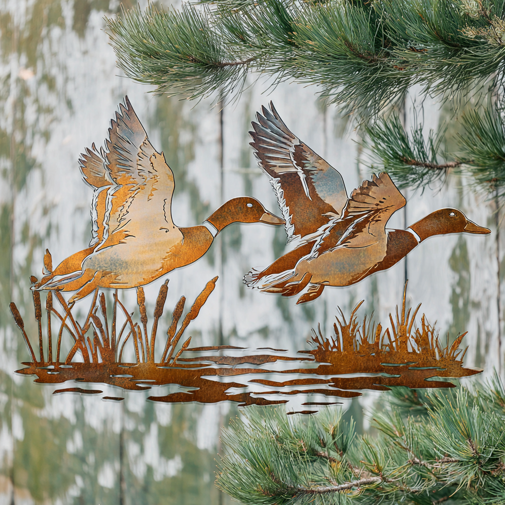 Flying Mallard Duck Metal Wall Art Hunting Lodge Decor Northwoods Cabin Outdoor Wall Sign
