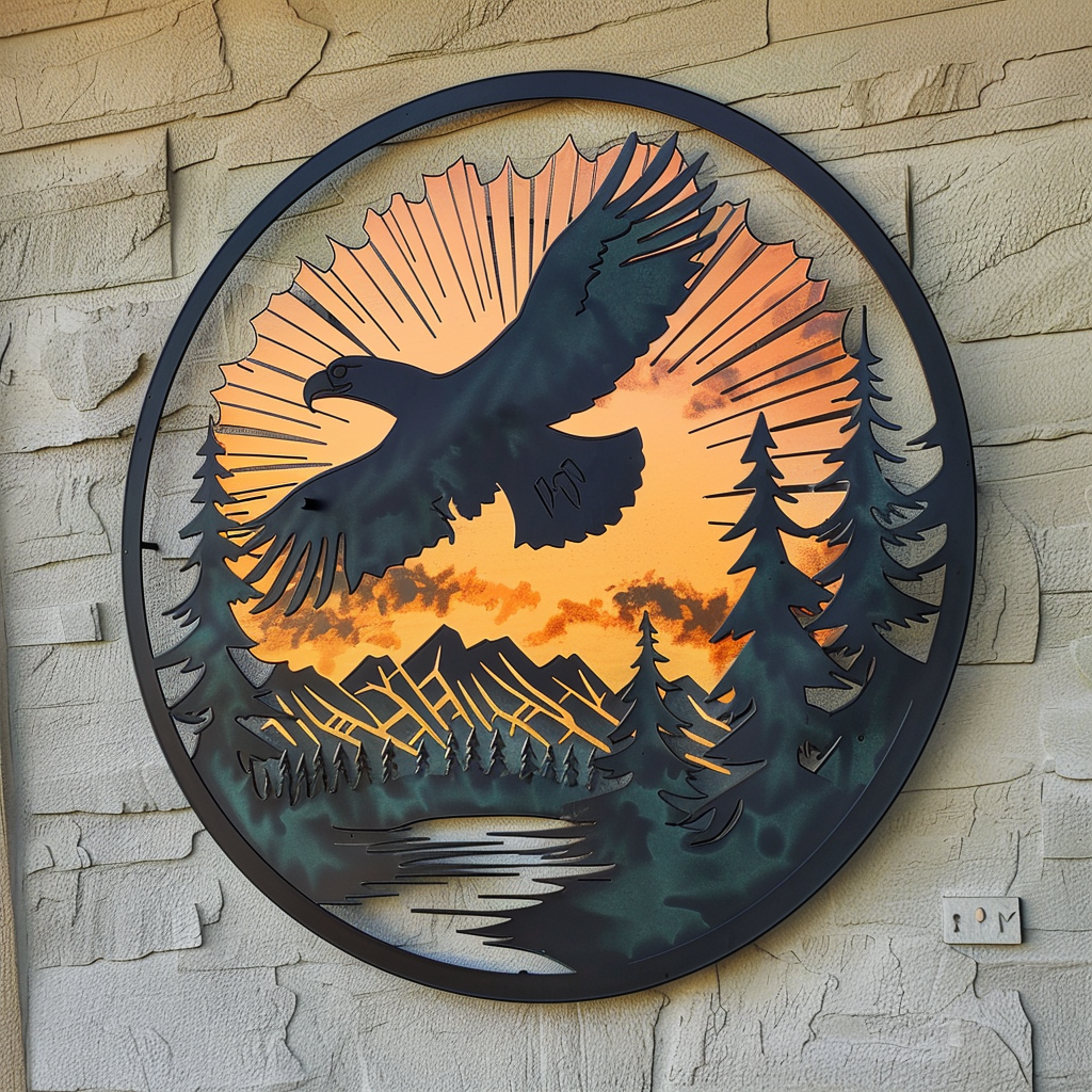 Mountain Eagle Metal Wall Art For Rustic Lodge Decor