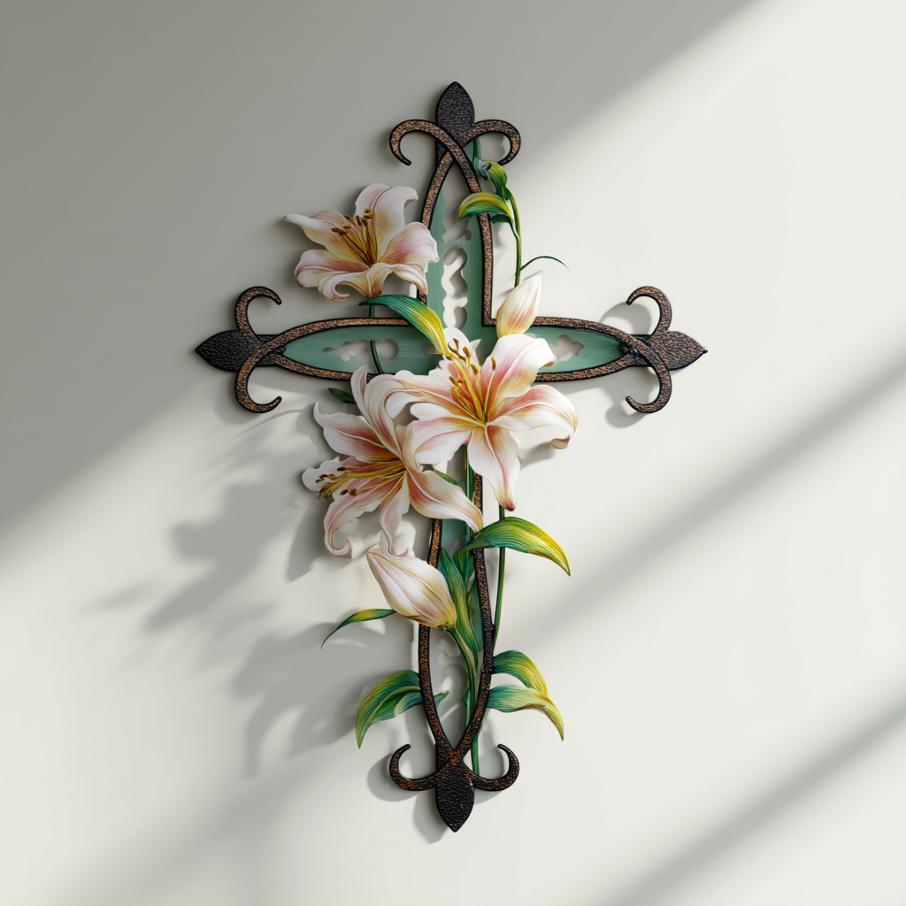Cross Lily Metal Wall Art Radial Branch Modern Living Room Wall Decor