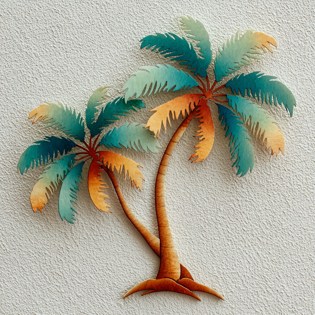 Palm Tree Sunset Metal Wall Art, Tropical Beach Metal Sign