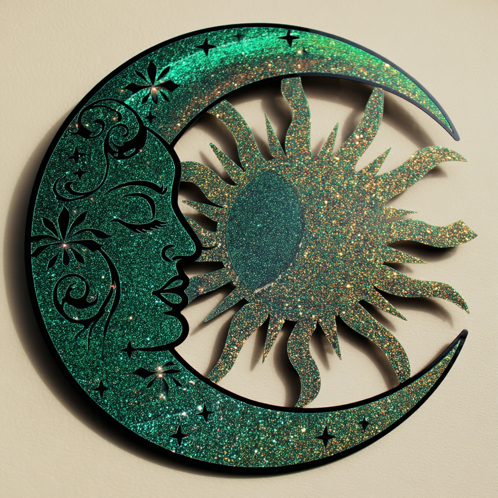 Sun Moon Metal Wall Art: Boho Glitter Copper Patio Garden Decor V2