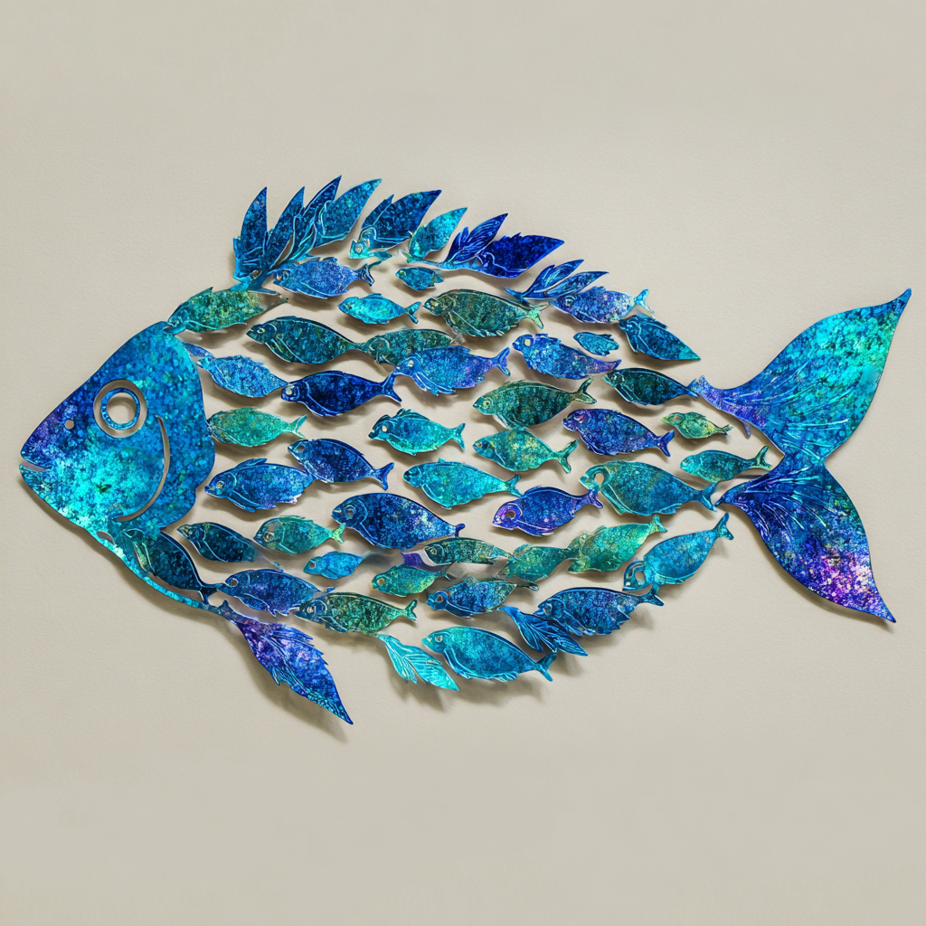 School of Fish Wave Metal Wall Art Coastal Ocean Beach House Wall Decor