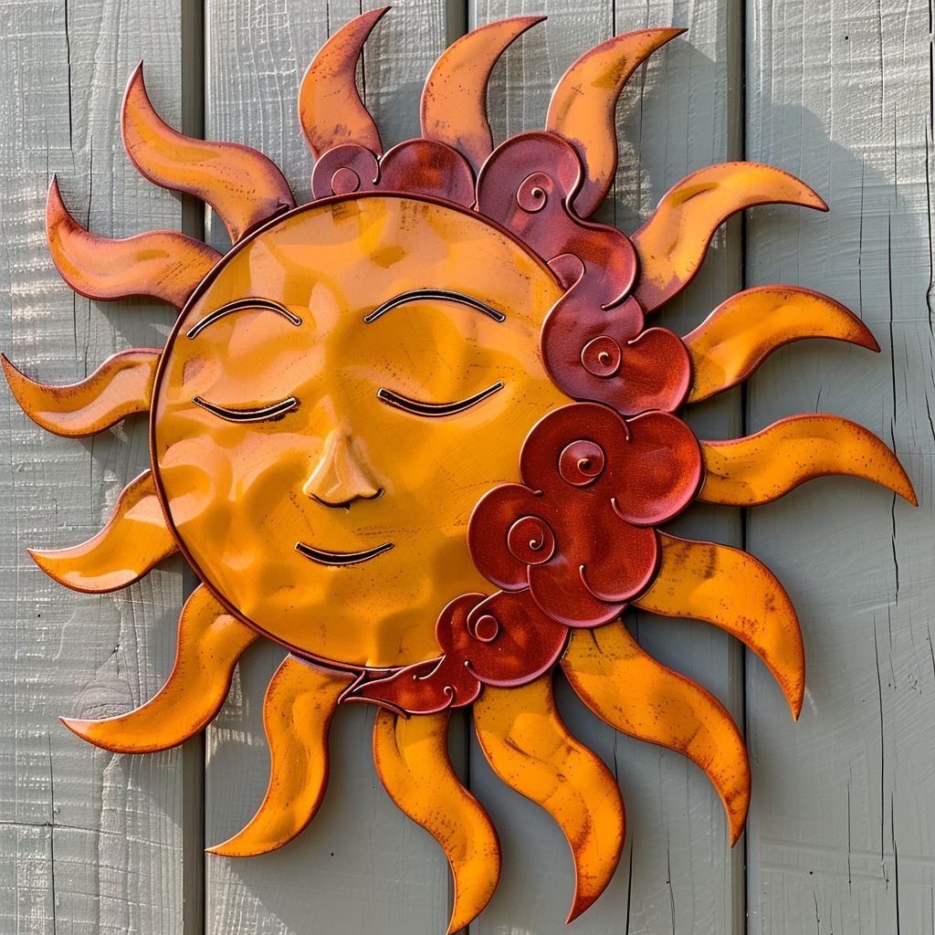 Sun Metal Wall Art Cloud Landscape Decor Southwestern Outdoor Garden Wall Hanging