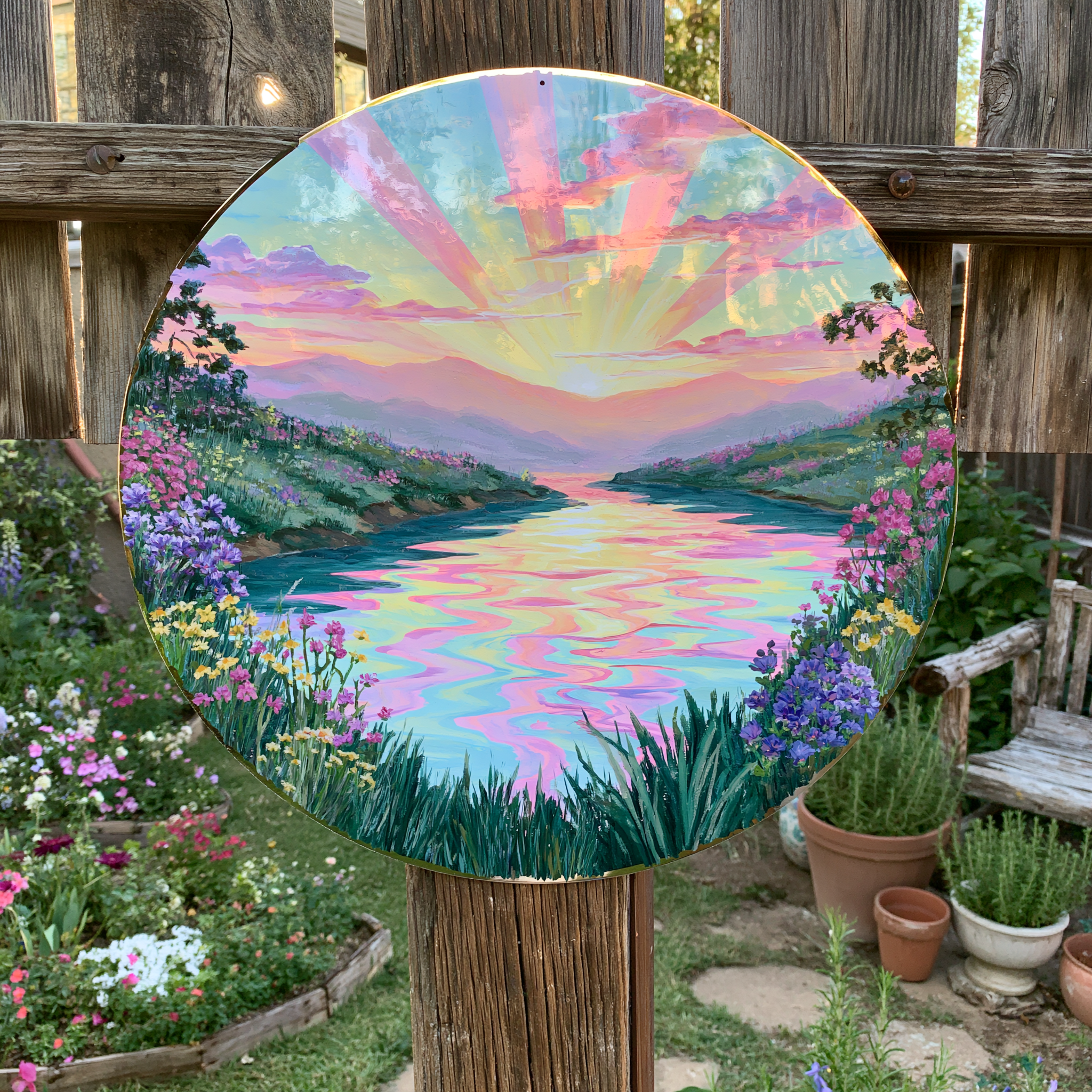 Sunburst Metal Wall Art Wildflower Garden Decor