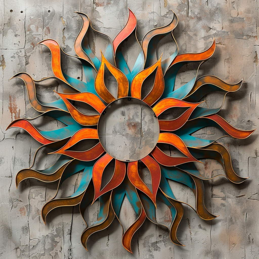 Sunburst Mandala Metal Wall Art: Boho Rustic Copper Patio Garden Decor