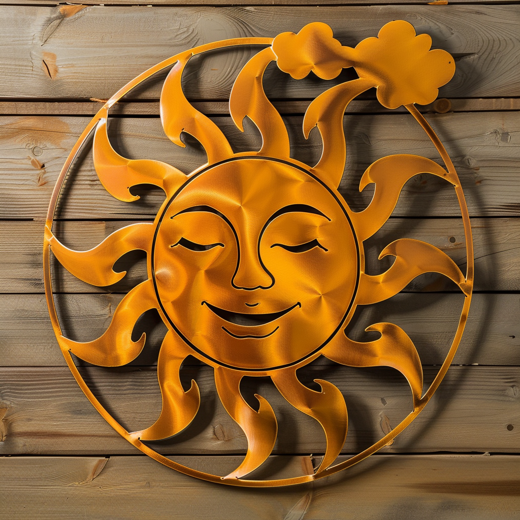 Yelow Sun Metal Wall Art Cloud Landscape Decor Southwestern Outdoor Garden Wall Hanging