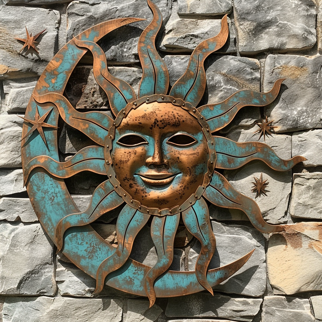Sun Metal Wall Art Cactus Landscape Decor Southwestern Outdoor Garden Wall Hanging