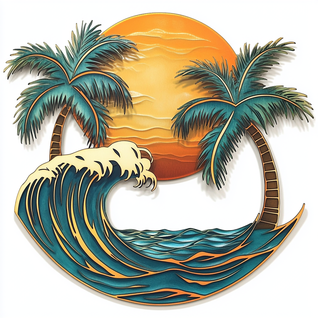 Sea Turtle Palm Tree Sunset Metal Wall Art, Tropical Coastal Decor for Patio
