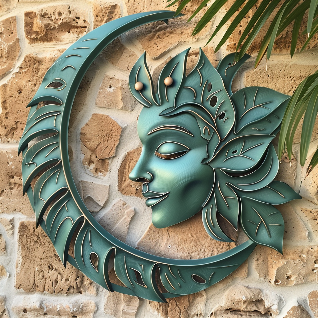 Celestial Sun Moon Metal Wall Art: Tropical Boho Garden Decor Sign