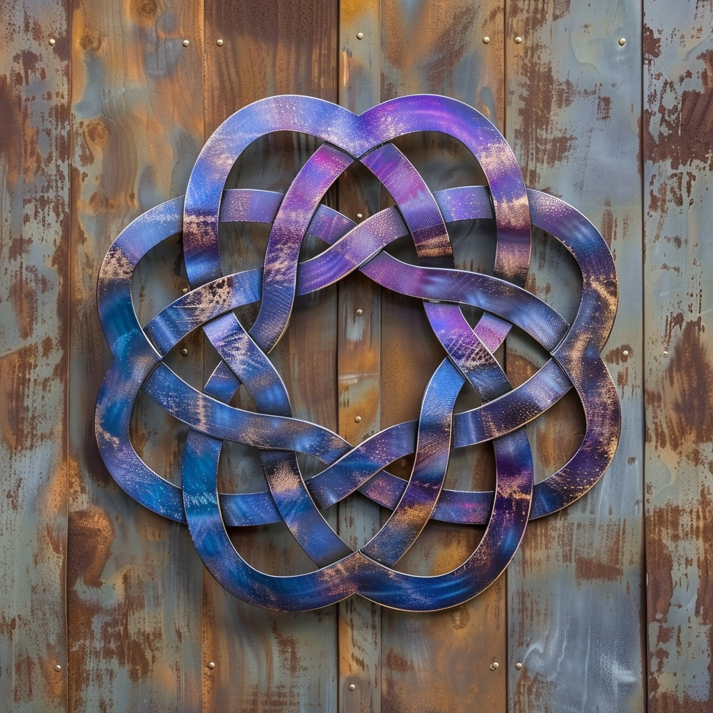 Holographic Geometric Mandala Metal Wall Art – Modern Boho Garden Decor Sign