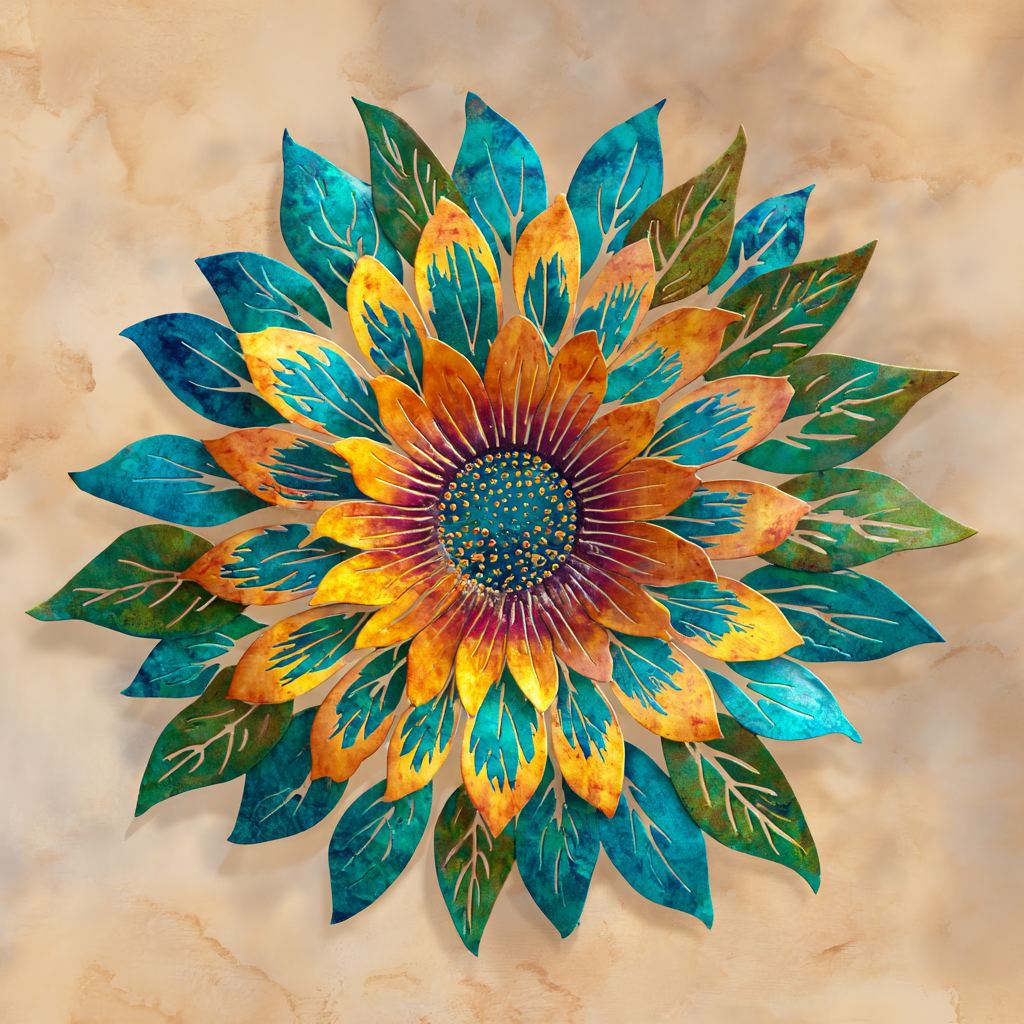 Sunflower Mandala Metal Wall Art Half Flower Boho Farmhouse Wall Decor