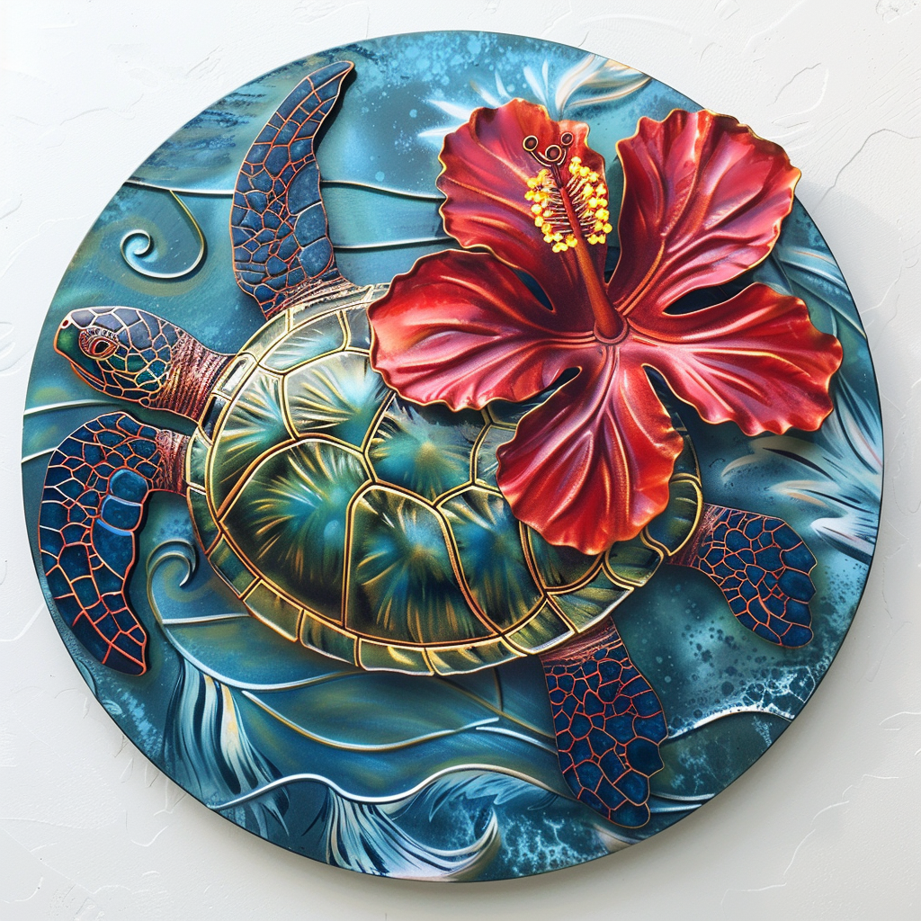 Tropical Ocean Turtle Metal Wall Art – Coastal Sea Life Garden Decor Sign