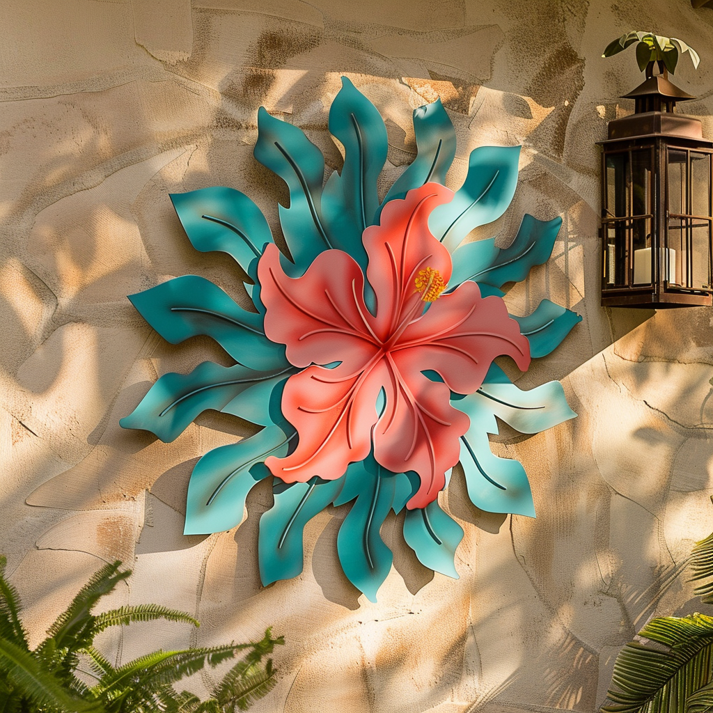 Hibiscus Metal Wall Art – Tropical Floral Garden Decor Sign