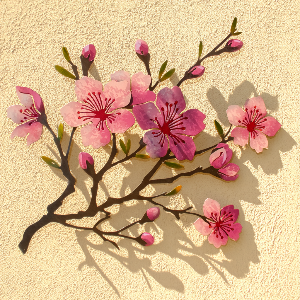 Cherry Blossom Branch Metal Wall Art Japanese Sakura Floral Wall Decor