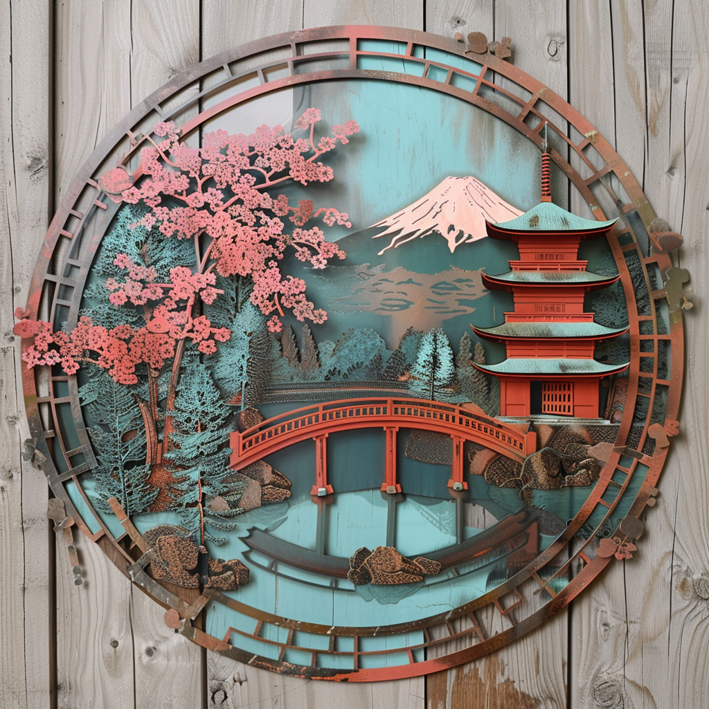 Japanese Torii Gate Metal Wall Art – Asian Zen Garden Landscape Decor Sign