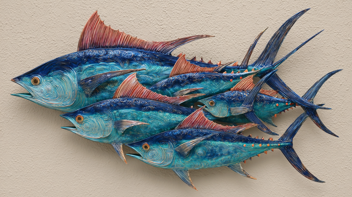 School of Fish Metal Wall Art Coastal Ocean Decor UV Printed Aluminum Wall Hanging