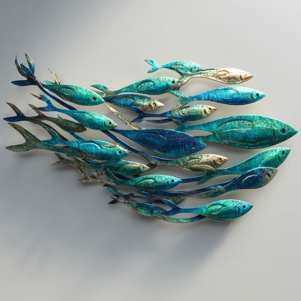 School of Fish Metal Wall Art Coastal Ocean Decor Nautical Fish Metal Sign Beach House Outdoor Wall Art