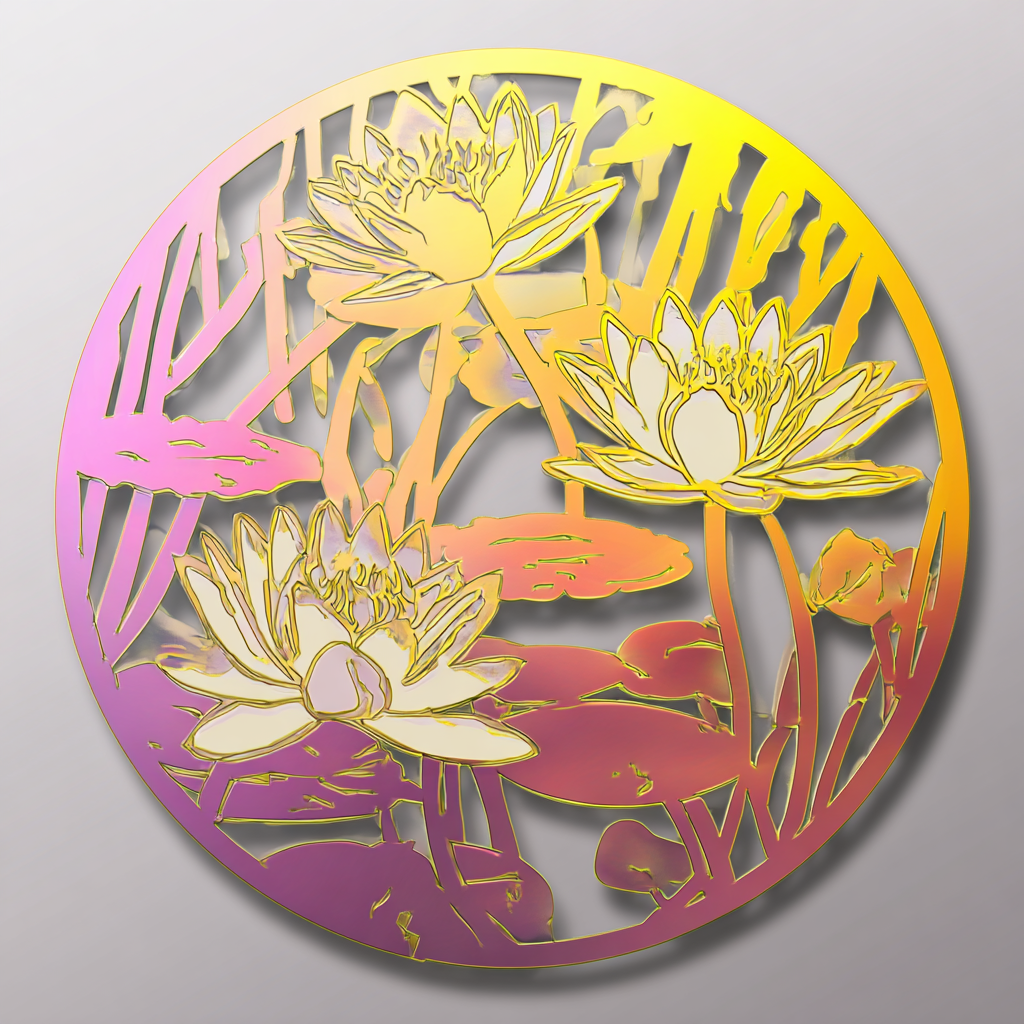 Lotus Flower Metal Wall Art UV Printed Botanical Pond Decor Nature Sign