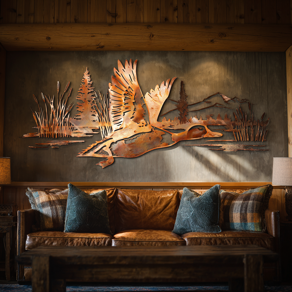 Mallard Duck Metal Wall Art Hunting Lodge Decor Northwoods Marsh Outdoor Cabin Wall Sign