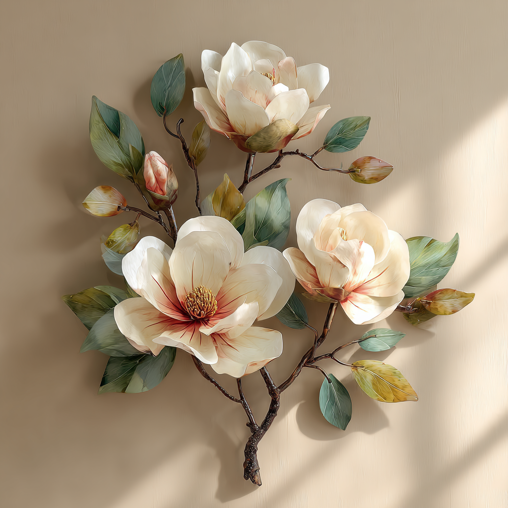 White Magnolia Metal Wall Art, Magnolia Flower Metal Sign, Botanical Floral Wall Decor, Garden Patio Wall Art