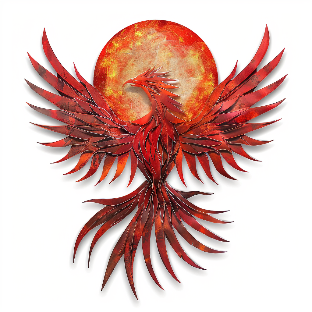 Red Phoenix Metal Wall Art – Mythical Fire Bird Decor, Fantasy Metal Sign