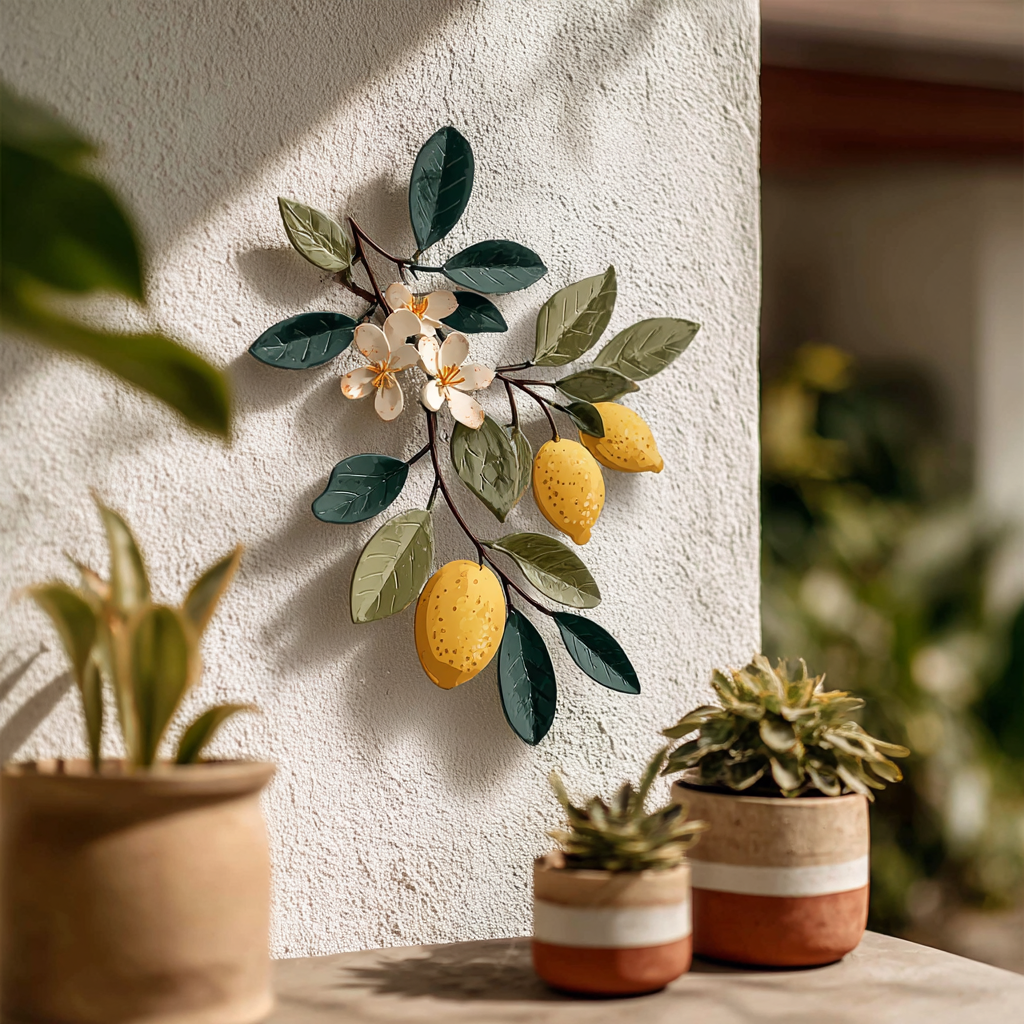 Lemon Tree Metal Wall Art, Mediterranean Lemon Metal Sign, Citrus Fruit Wall Decor, Summer Kitchen Patio Decor