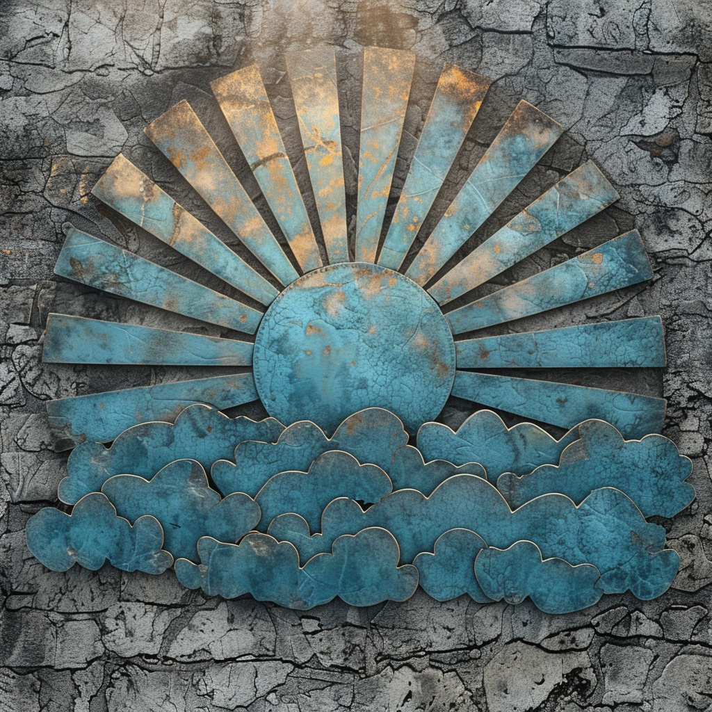 Blue Sunburst Metal Wall Art – Coastal Boho Sun Decor, Outdoor Garden Sign