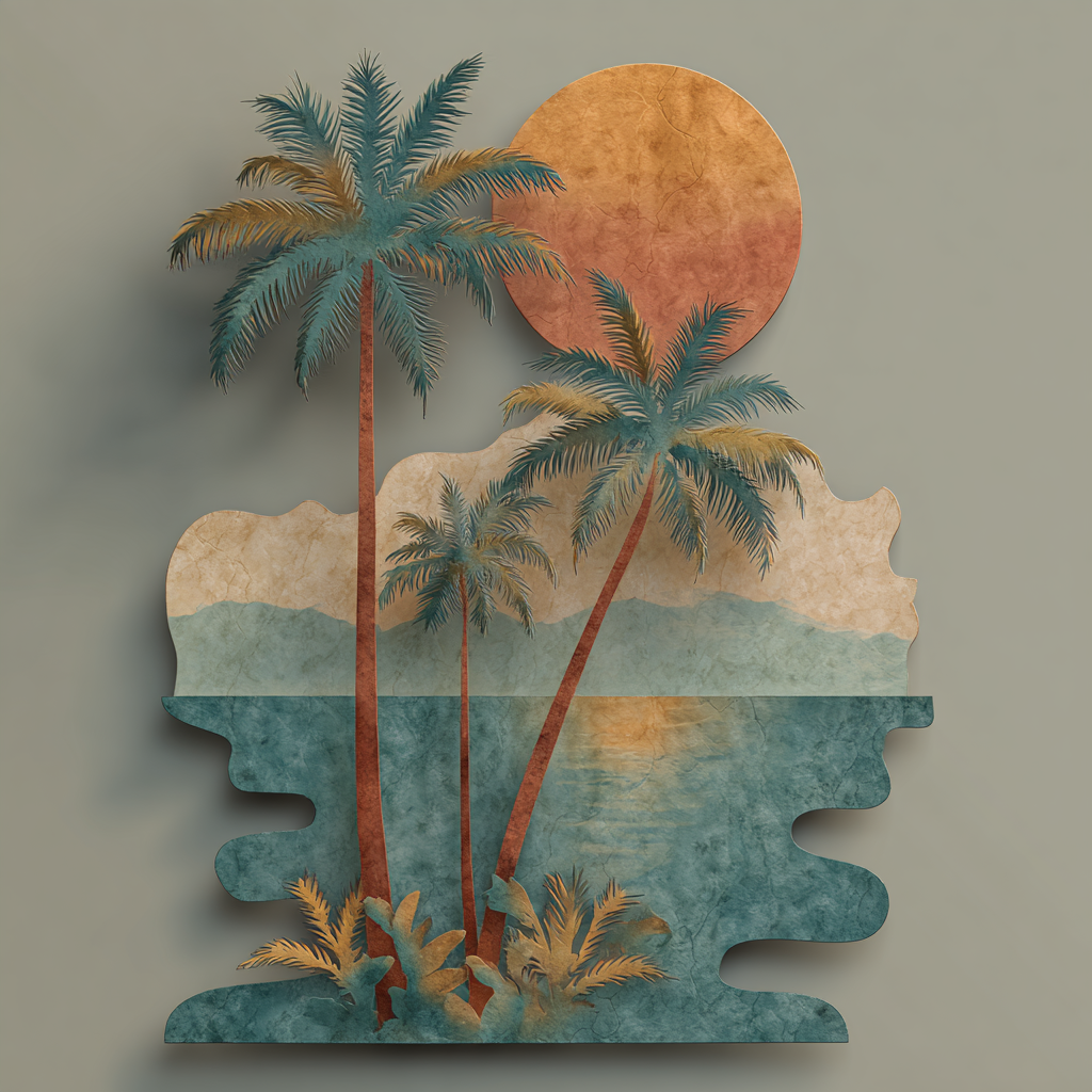 Palm Tree Sunset Metal Wall Art, Tropical Beach Metal Sign, Coastal Ocean Wall Decor, Summer Beach House Decor