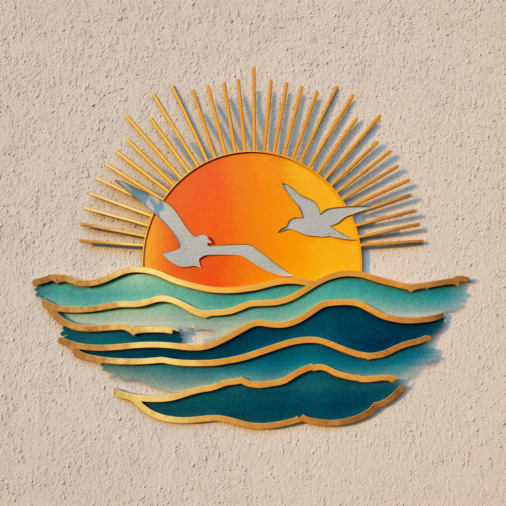 Coastal Sunset Metal Wall Art, Seagull Ocean Wave Decor, Beach House Patio Sign